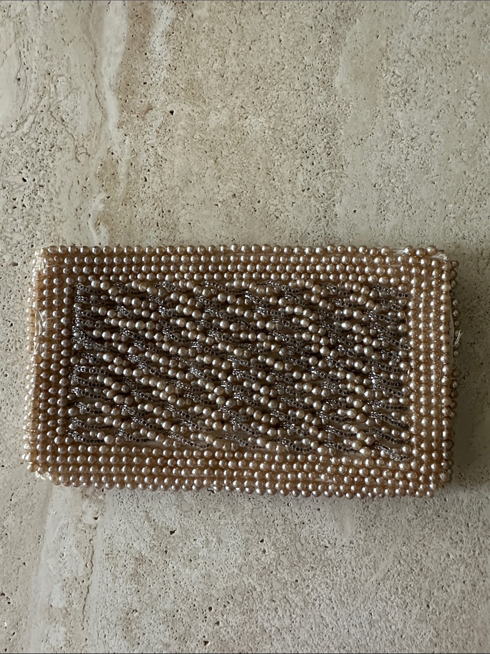 Vintage Made in Japan Beaded Pearl Clutch Wallet Evening Bag